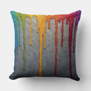 Vibrant Rainbow Paint Drips Cushion