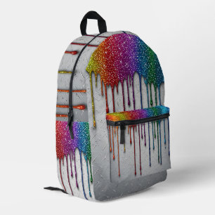 Vibrant Rainbow Paint Drips Printed Backpack