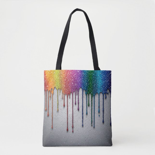 Vibrant Rainbow Paint Drips Tote Bag (Front)