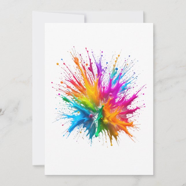 Vibrant Rainbow Paint Splatter Explosion Invitation (Front)