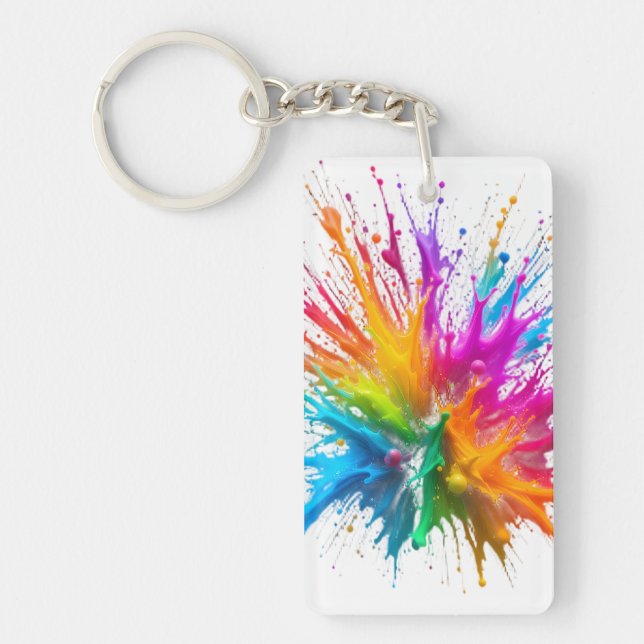 Vibrant Rainbow Paint Splatter Explosion Key Ring (Front)