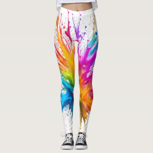 Vibrant Rainbow Paint Splatter Explosion Leggings