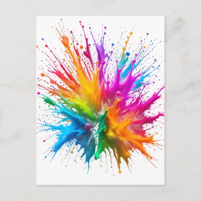 Vibrant Rainbow Paint Splatter Explosion Postcard (Front)