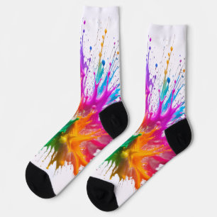 Vibrant Rainbow Paint Splatter Explosion Socks