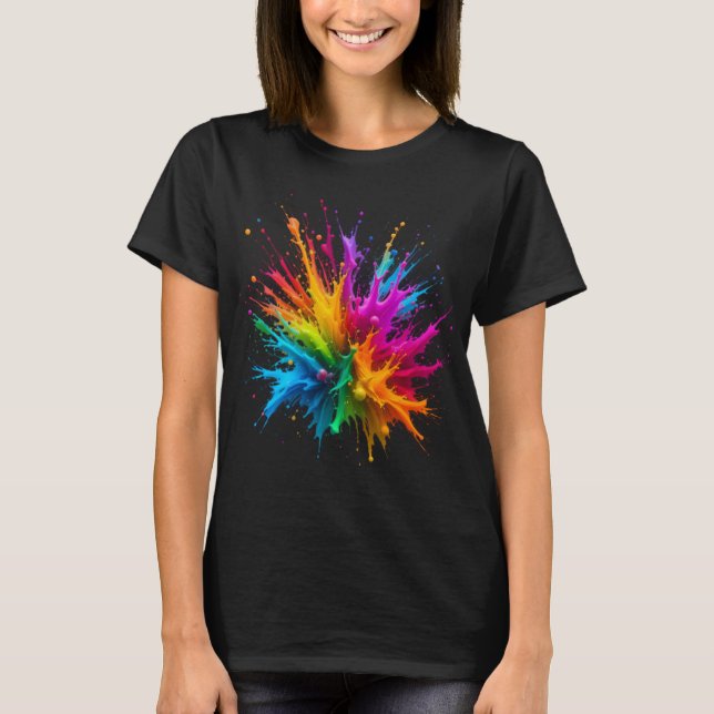 Vibrant Rainbow Paint Splatter Explosion T-Shirt (Front)