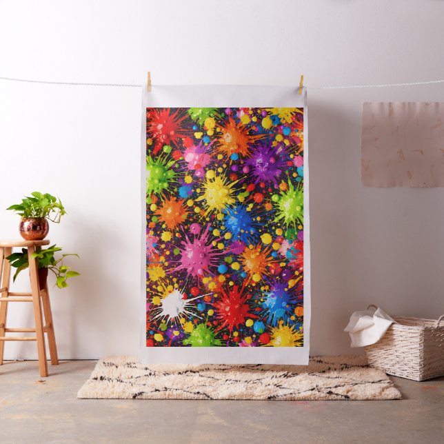 Vibrant rainbow paint splatter fabric, bold, colou fabric (In Situ)