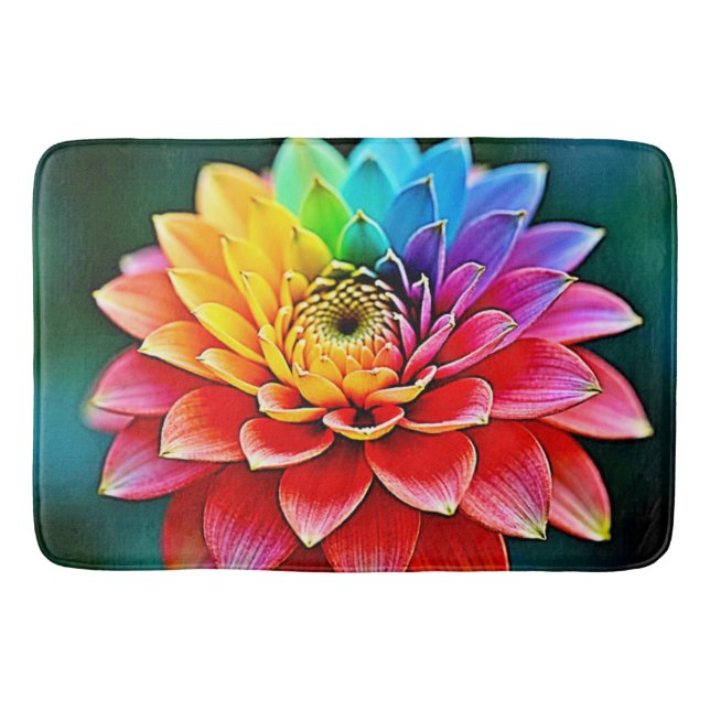 Vibrant Rainbow Petal Dream Art Bath Mat (Front)