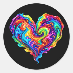 Vibrant Rainbow Poured Paint Heart Classic Round Sticker
