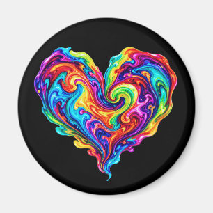 Vibrant Rainbow Poured Paint Heart Magnet