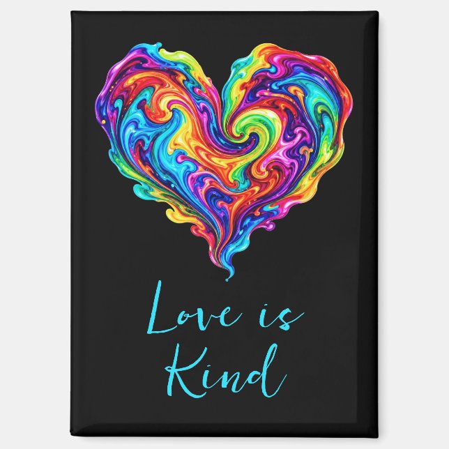 Vibrant Rainbow Poured Paint Heart  Magnet (Front)