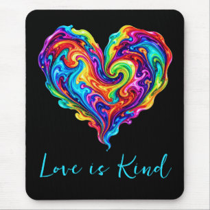 Vibrant Rainbow Poured Paint Heart Mouse Pad