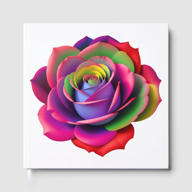 Vibrant Rainbow Rose Art Guest Book (Front)