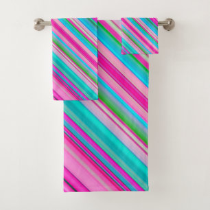 Vibrant Rainbow Stripe Pattern Design Bath Towel Set