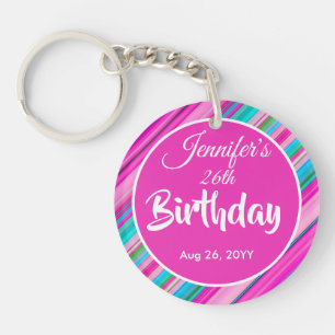 Vibrant Rainbow Stripe Pattern Design Key Ring
