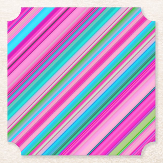 Vibrant Rainbow Stripe Pattern Design Paper Coaster (Front)