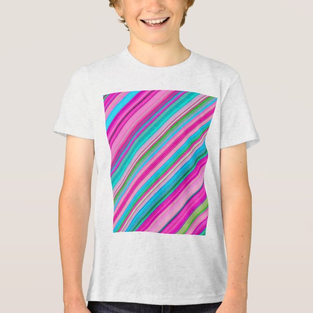 Vibrant Rainbow Stripe Pattern Design Tri-Blend Shirt (Front)