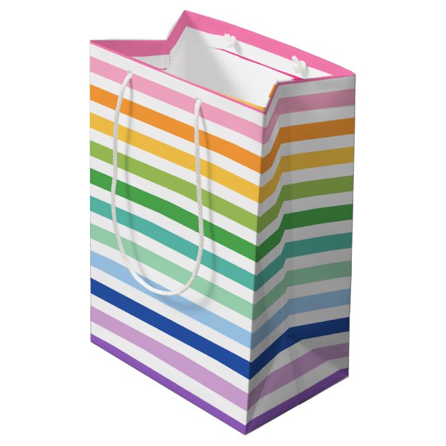 Vibrant Rainbow Stripe with Bold Colours Medium Gift Bag (Back Angled)