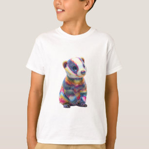 Vibrant Rainbow Striped Badger Kids T-Shirt