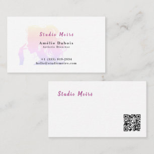 Vibrant Rainbow Subtle Luxury Salon QR Code Business Card