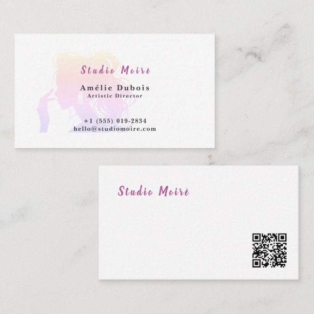 Vibrant Rainbow Subtle Luxury Salon QR Code Business Card (Front/Back)