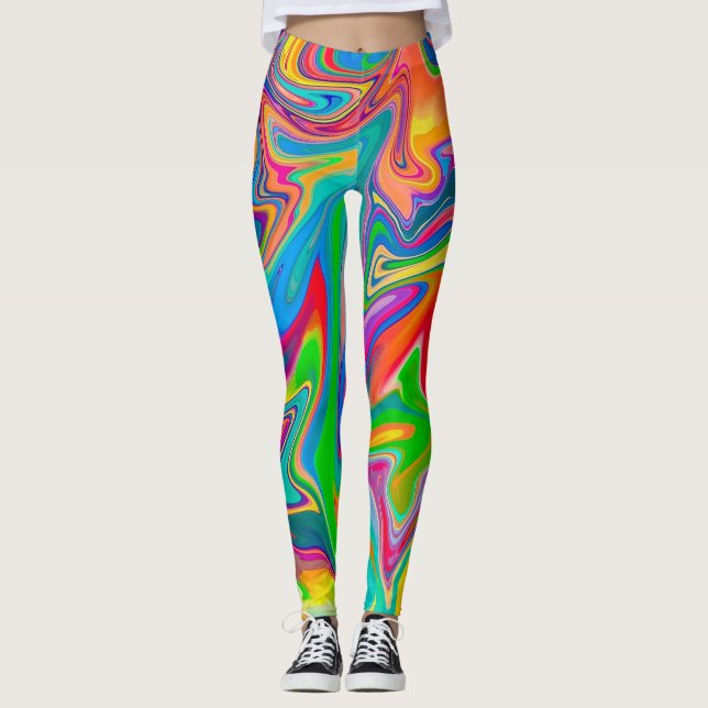 Vibrant Rainbow Swirl Leggings (Front)
