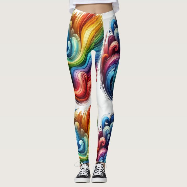 Vibrant Rainbow Swirl Leggings (Front)