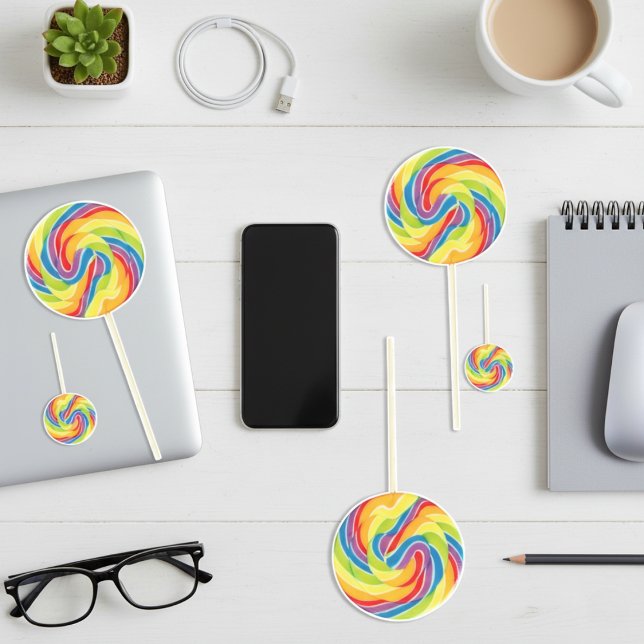 Vibrant Rainbow Swirl Lollipop Stickers  (Vibrant Rainbow Swirl Lollipop Stickers)