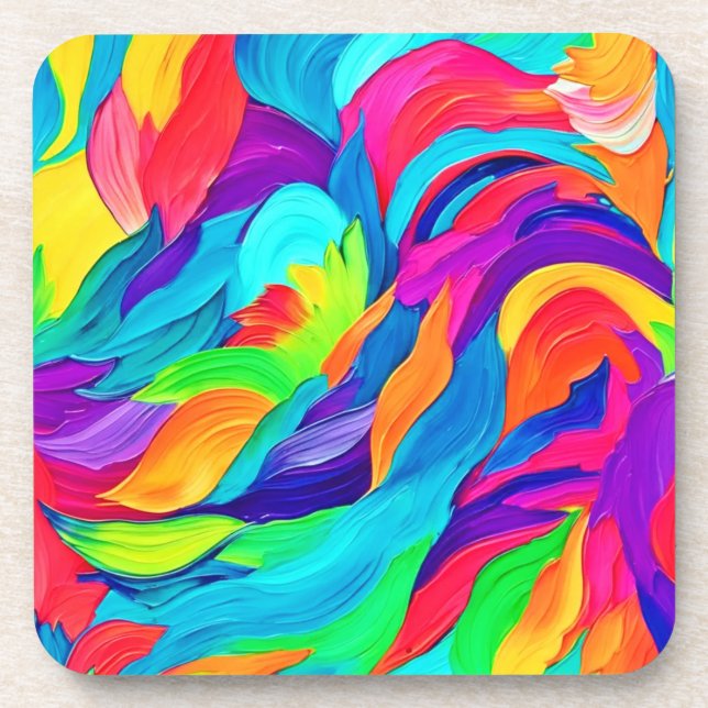 Vibrant Rainbow Swirls Abstract Art Coaster (Front)