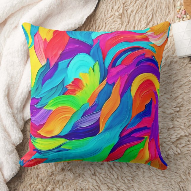Vibrant Rainbow Swirls Abstract Art Cushion (Blanket)