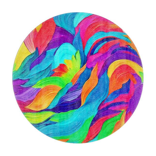 Vibrant Rainbow Swirls Abstract Art Cutting Board (Front)