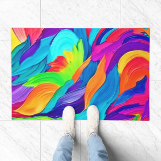 Vibrant Rainbow Swirls Abstract Art Doormat