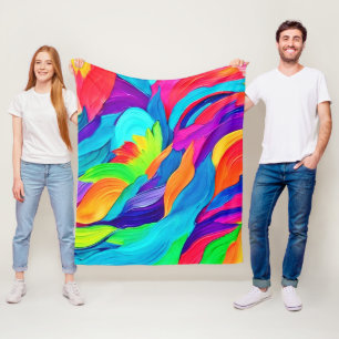 Vibrant Rainbow Swirls Abstract Art Fleece Blanket
