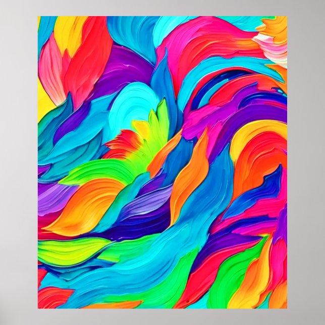 Vibrant Rainbow Swirls Abstract Art Poster (Front)