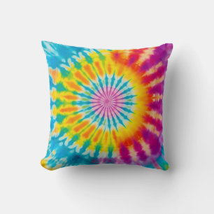 Vibrant Rainbow Tie-Dye Spiral Cushion