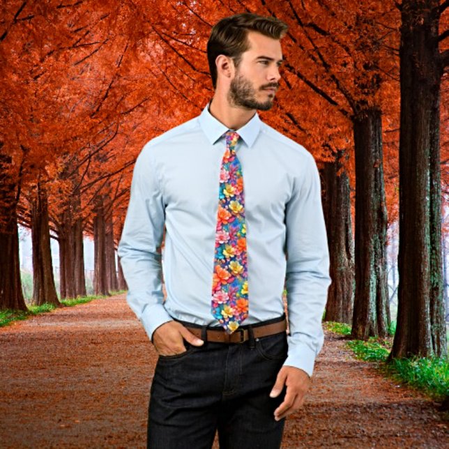 Vibrant Rainbow Watercolor Floral Pattern Tie (Creator Uploaded)