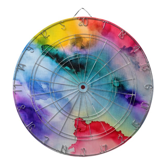 Vibrant Rainbow Watercolor Pattern Dartboard (Front)