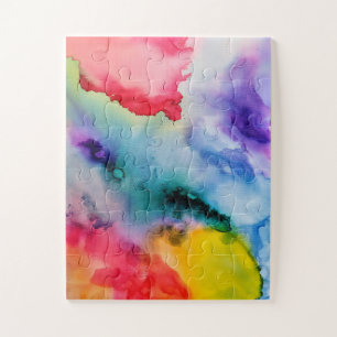 Vibrant Rainbow Watercolor Pattern Jigsaw Puzzle