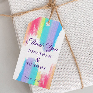 Vibrant Rainbow Watercolor Purple LGBTQ Wedding Gift Tags