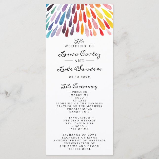 Vibrant Rainbow Wedding Programme (Front)