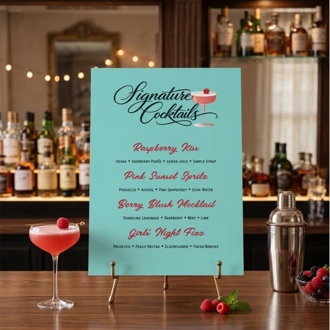 Vibrant Raspberry Cocktail Menu Sign  (Creator Uploaded)