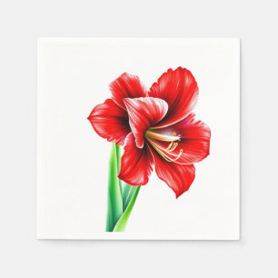 Vibrant Red Amaryllis in Watercolor  Napkin