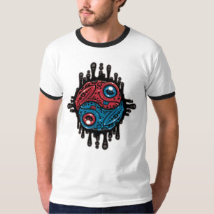 Vibrant Red and Blue Poison Dart Frog Yin Yang T-Shirt
