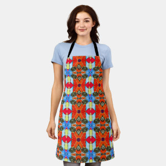 Vibrant Red and Blue Stained Glass Geometric Apron