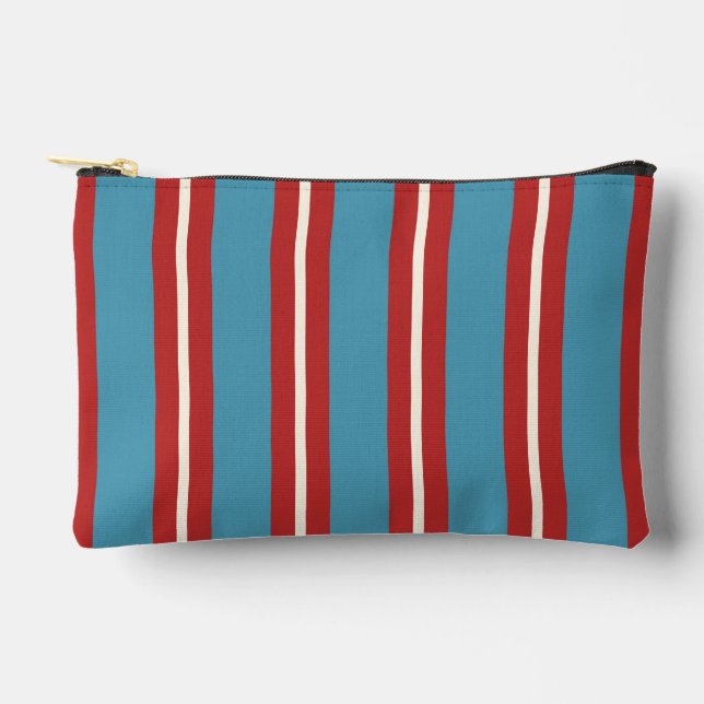 Vibrant Red and Blue Striped Pattern Modern Design Accessory Pouch (Front)