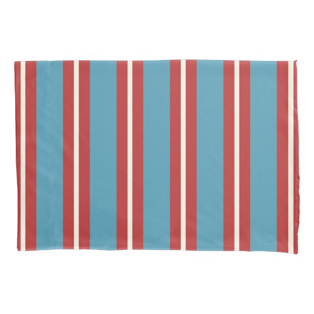 Vibrant Red and Blue Striped Pattern Modern Design Pillowcase (Front-Left)