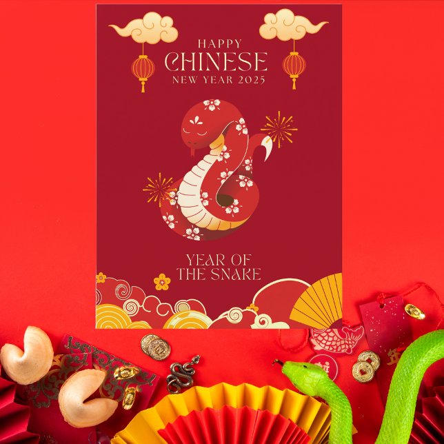 Vibrant Red and Gold Chinese New Year 2025 Snake Postcard (Creator Uploaded)