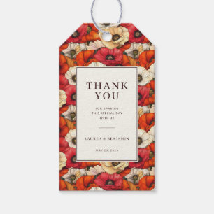 Vibrant Red and Orange Floral Pattern Gift Tags