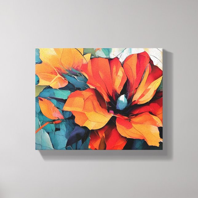 Vibrant Red and Orange Flower Art Canvas Print (Front)