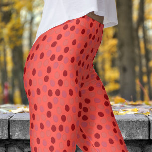 Vibrant Red and Orange Red Polka Dot Pattern Leggings