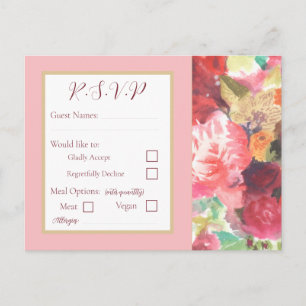 Vibrant Red and Pink Floral RSVP Postcard